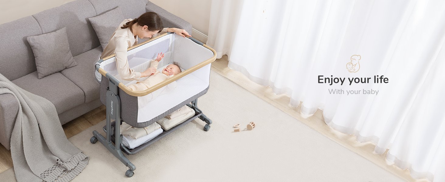 bedside cot bassinet crib baby bet foldable portable travel newborn infant grey