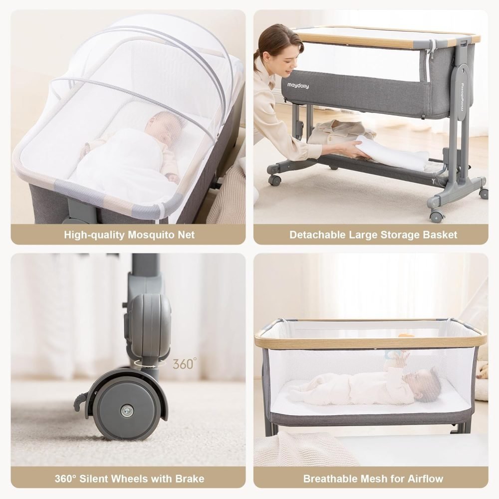 Maydolly 3 In 1 Bassinet, Foldable Baby Bedside Crib - Image 5
