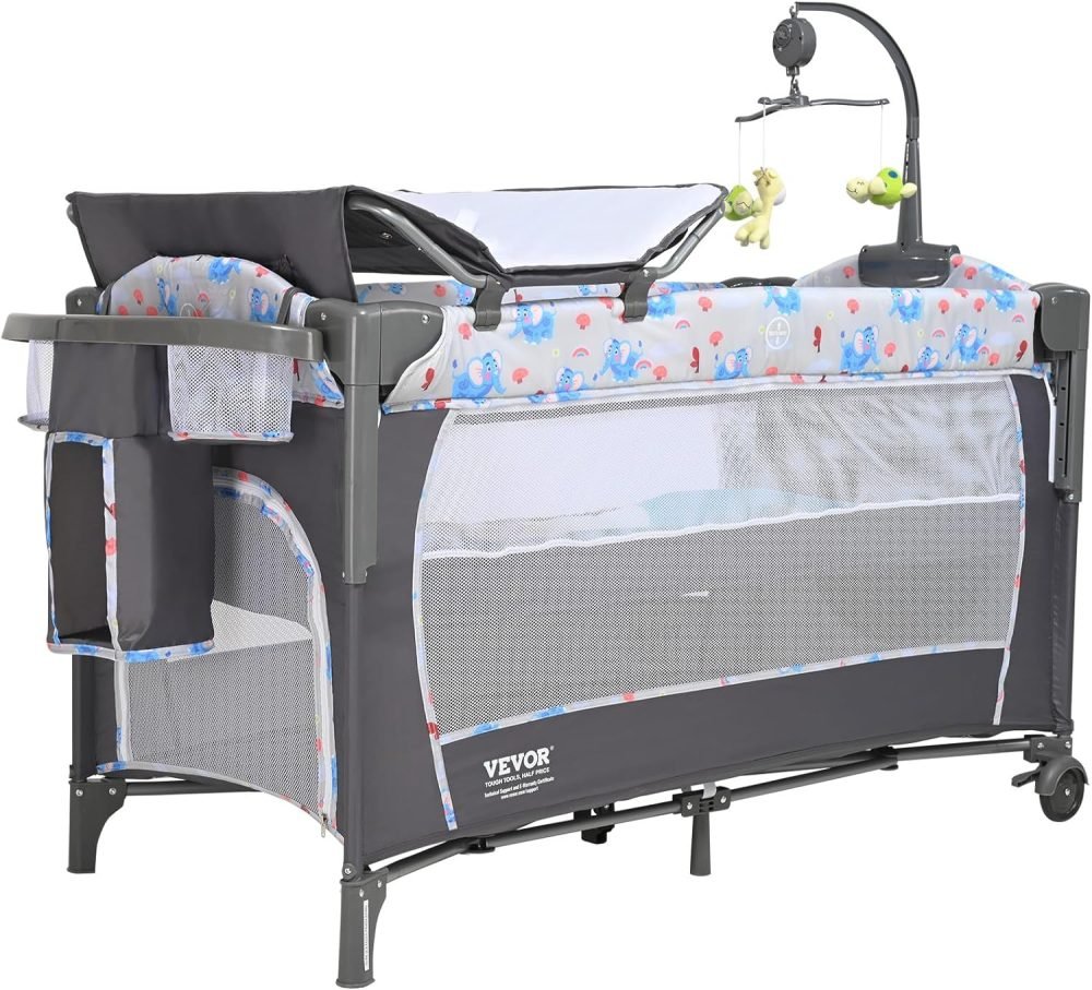 VEVOR 77 lbs Load Capacity, Easy to Fold Portable Bassinet Sleeper with Storage Basket and Wheels