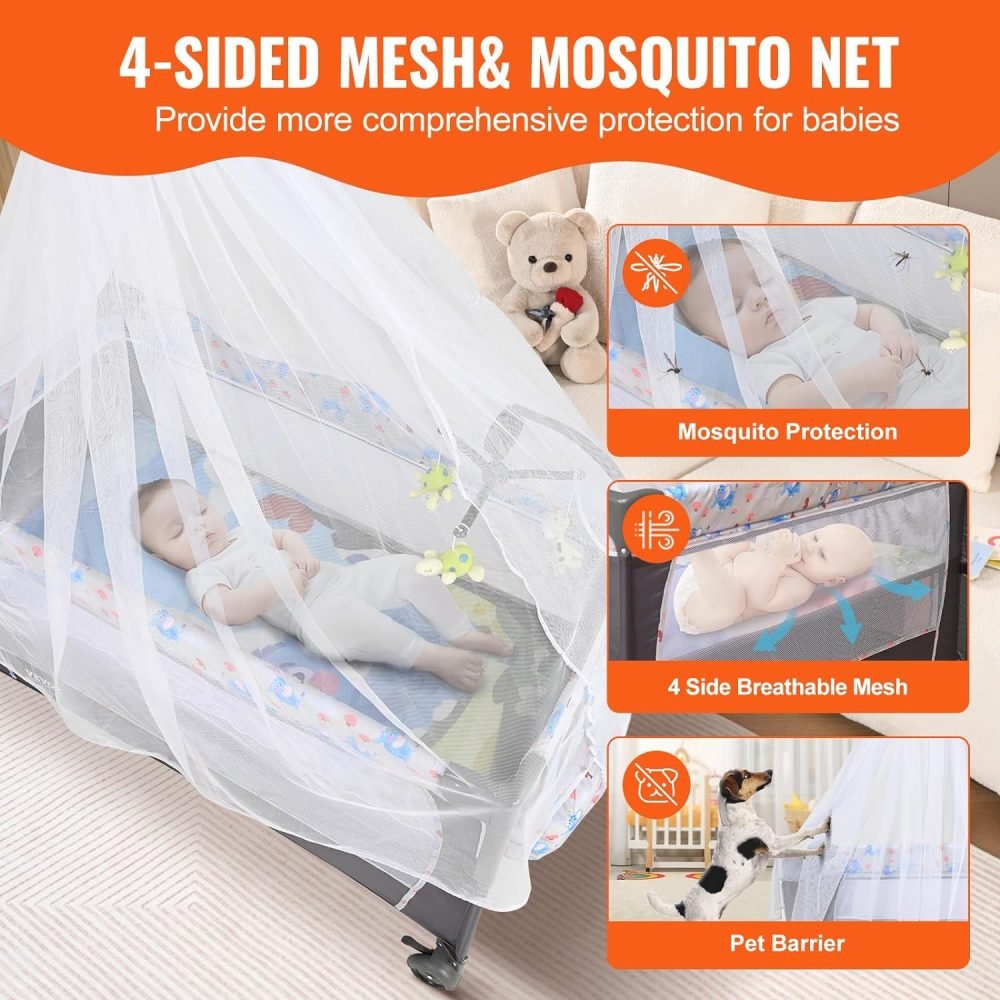 VEVOR 77 lbs Load Capacity, Easy to Fold Portable Bassinet Sleeper with Storage Basket and Wheels - Image 4
