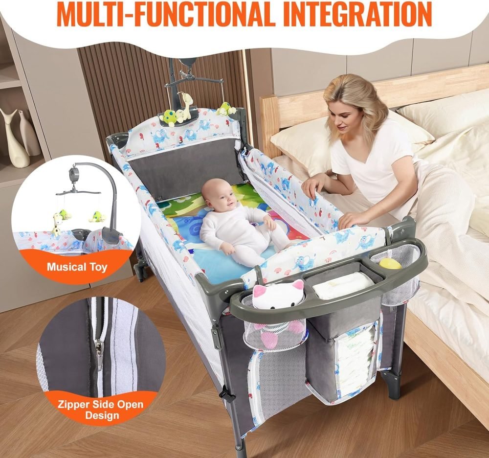 VEVOR 77 lbs Load Capacity, Easy to Fold Portable Bassinet Sleeper with Storage Basket and Wheels - Image 6