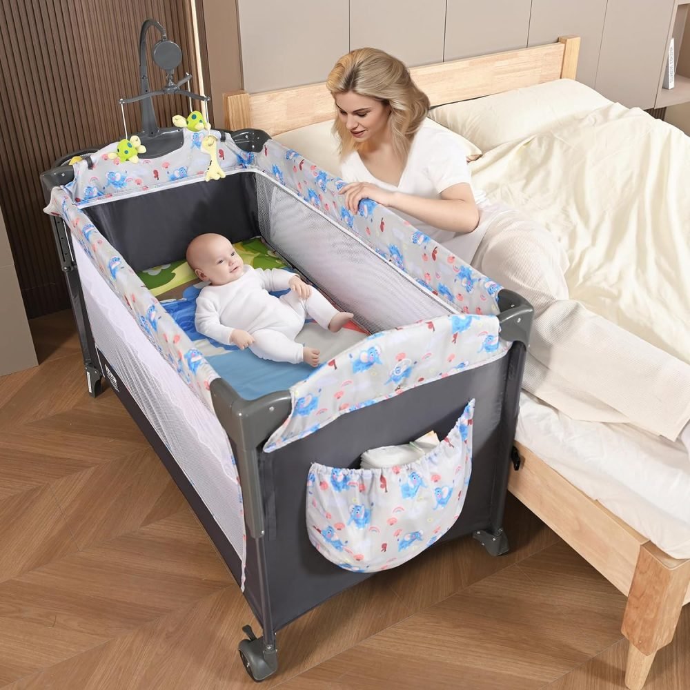 VEVOR 77 lbs Load Capacity, Easy to Fold Portable Bassinet Sleeper with Storage Basket and Wheels - Image 8