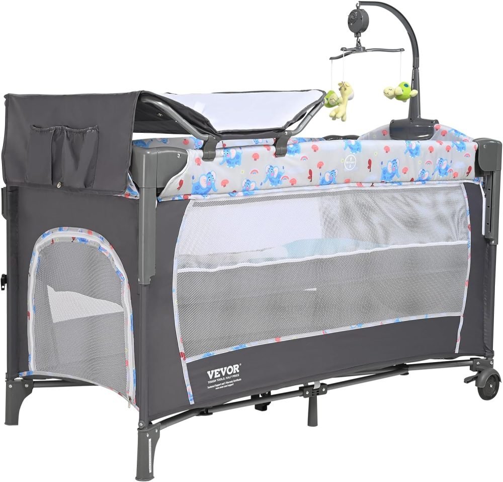 VEVOR 77 lbs Load Capacity, Easy to Fold Portable Bassinet Sleeper with Storage Basket and Wheels - Image 9