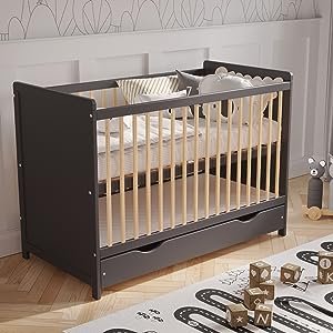anthracite/pine baby cot bed