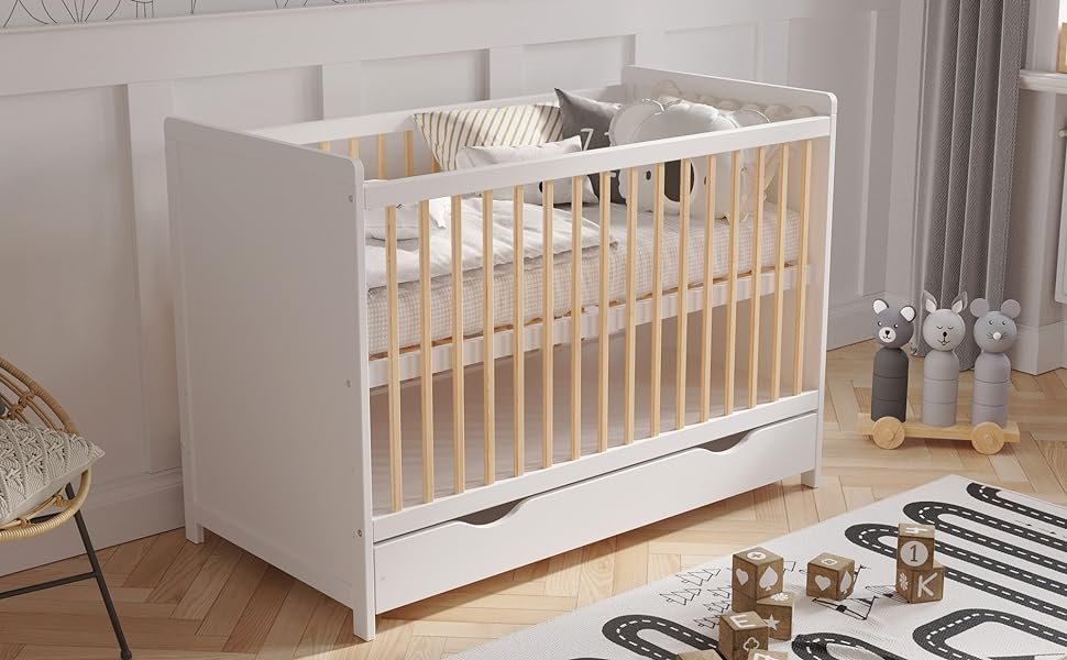 white/pine baby cot bed