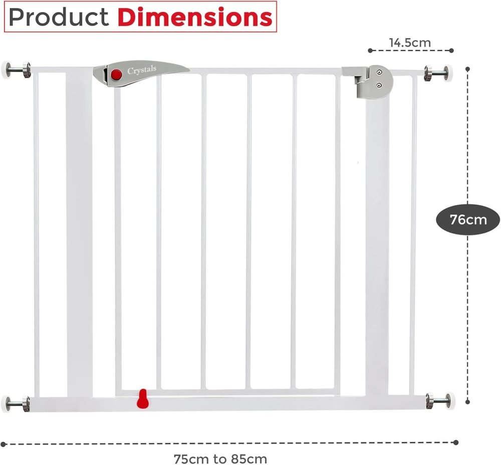 Baby Gate for Doors and Stairs, 10 cm Extension, Stair Gate Pressure Fit - No Screws, Child Stair Gate for Widths 75 to 85 cm, Dog Safety Gate One-Handed Opening to Both Sides, Metal, White/Grey - Image 5