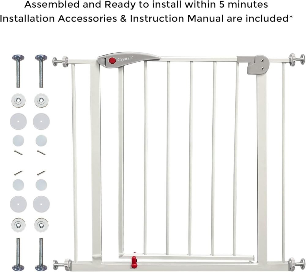 Baby Gate for Doors and Stairs, 10 cm Extension, Stair Gate Pressure Fit - No Screws, Child Stair Gate for Widths 75 to 85 cm, Dog Safety Gate One-Handed Opening to Both Sides, Metal, White/Grey - Image 7