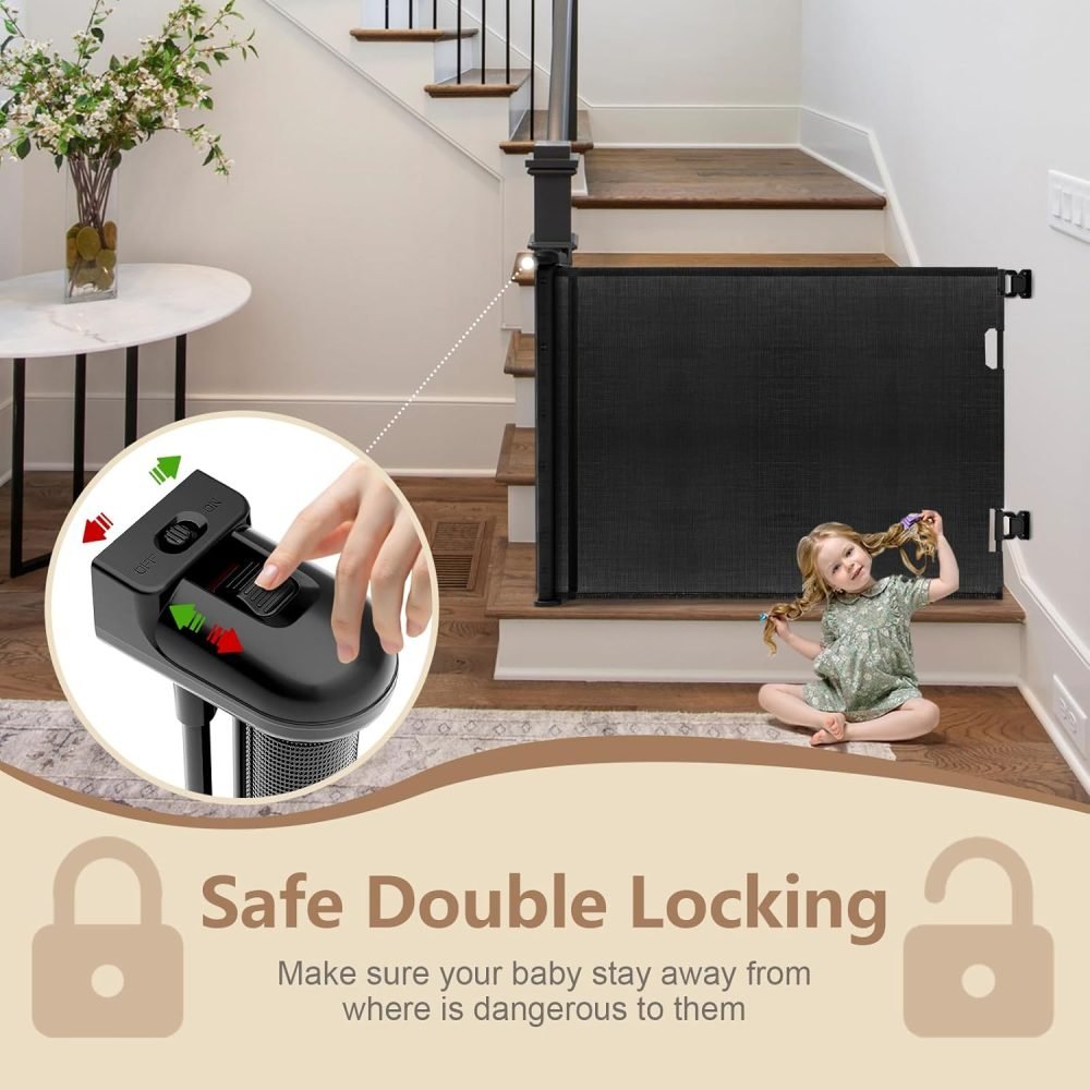 suihuooo Retractable Stair Gate for Baby and Dog, Mesh Baby Gate Extends up to 310cm Wide, 86cm Tall Retractable Dog Gate, Extra Wide Baby Safety Gate for Doorways, Hallways, Indoor and Outdoor - Image 2