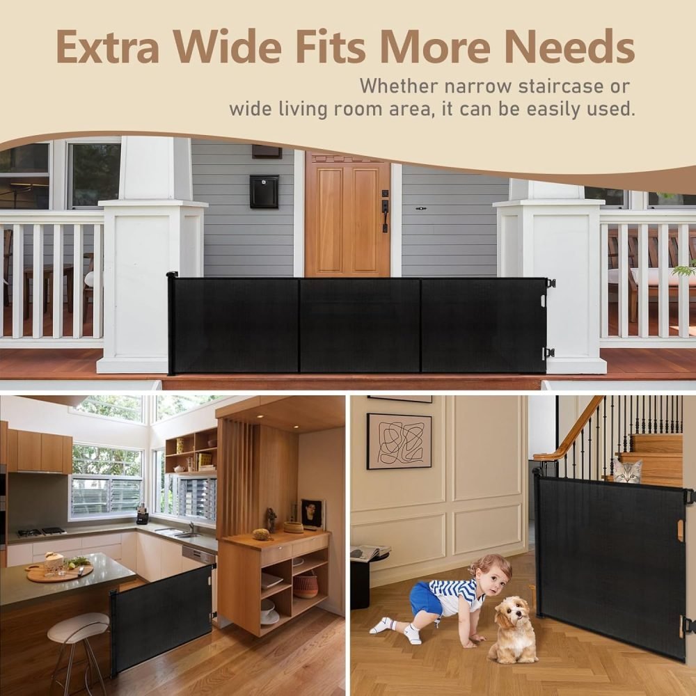 suihuooo Retractable Stair Gate for Baby and Dog, Mesh Baby Gate Extends up to 310cm Wide, 86cm Tall Retractable Dog Gate, Extra Wide Baby Safety Gate for Doorways, Hallways, Indoor and Outdoor - Image 5