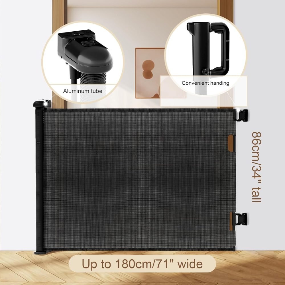 suihuooo Retractable Stair Gate for Baby and Dog, Mesh Baby Gate Extends up to 310cm Wide, 86cm Tall Retractable Dog Gate, Extra Wide Baby Safety Gate for Doorways, Hallways, Indoor and Outdoor - Image 6