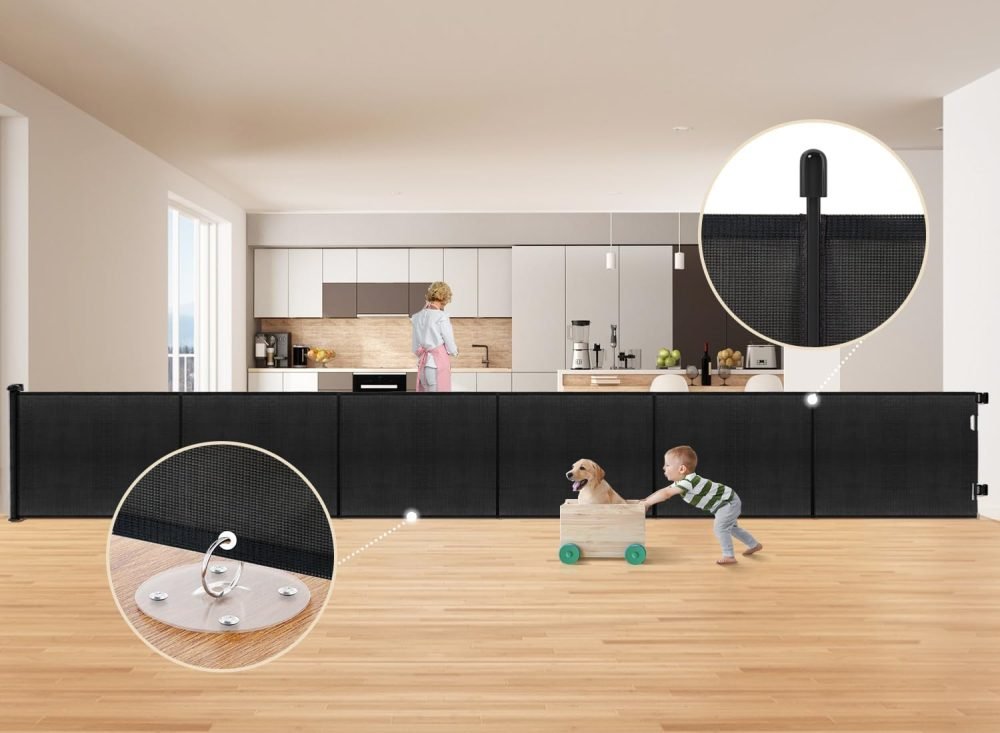 suihuooo Retractable Stair Gate for Baby and Dog, Mesh Baby Gate Extends up to 310cm Wide, 86cm Tall Retractable Dog Gate, Extra Wide Baby Safety Gate for Doorways, Hallways, Indoor and Outdoor - Image 7
