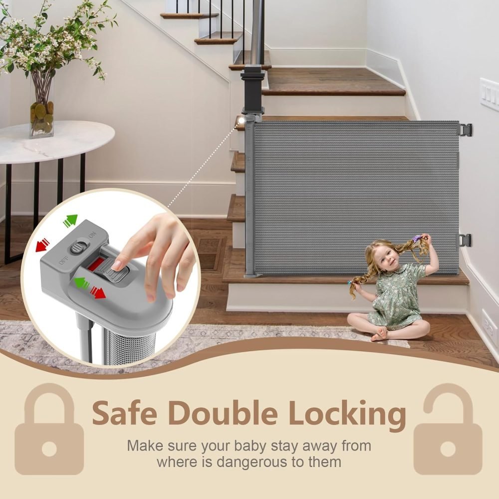 suihuooo Retractable Stair Gate for Baby and Dog, Mesh Baby Gate Extends up to 310cm Wide, 86cm Tall Retractable Dog Gate, Extra Wide Baby Safety Gate for Doorways, Hallways, Indoor and Outdoor - Image 10