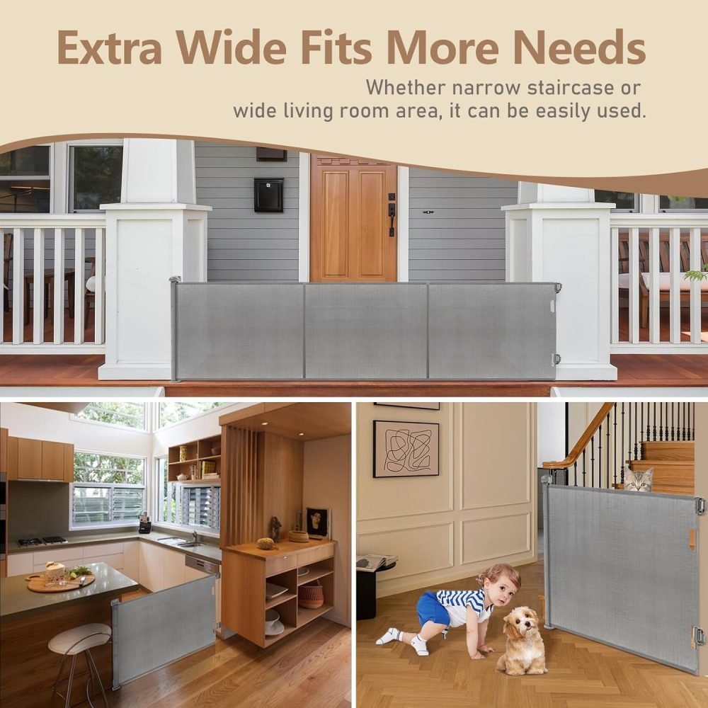 suihuooo Retractable Stair Gate for Baby and Dog, Mesh Baby Gate Extends up to 310cm Wide, 86cm Tall Retractable Dog Gate, Extra Wide Baby Safety Gate for Doorways, Hallways, Indoor and Outdoor - Image 13