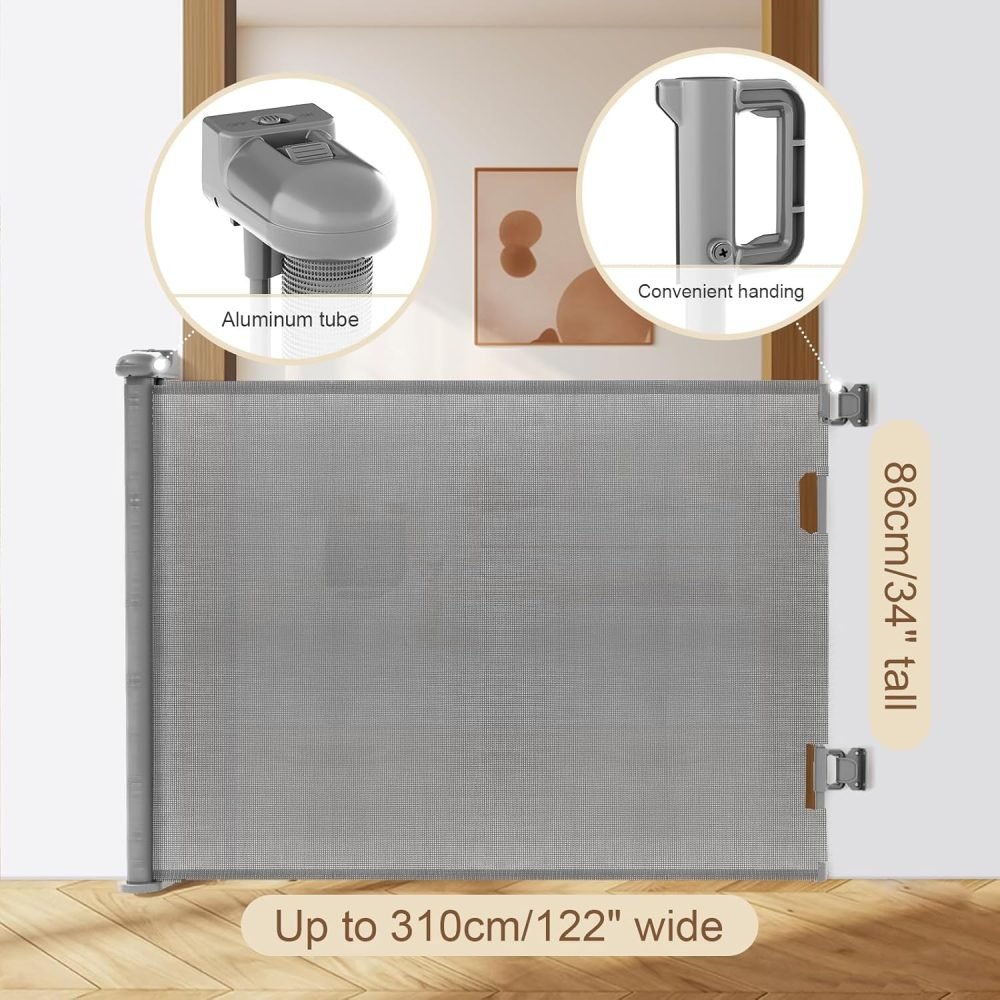 suihuooo Retractable Stair Gate for Baby and Dog, Mesh Baby Gate Extends up to 310cm Wide, 86cm Tall Retractable Dog Gate, Extra Wide Baby Safety Gate for Doorways, Hallways, Indoor and Outdoor - Image 16