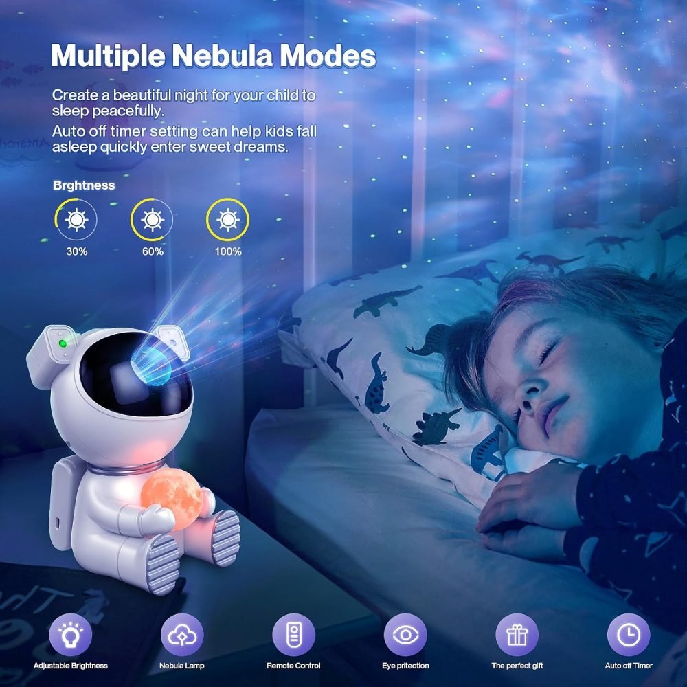 Dienmern Astronaut Light Projector - Astronaut Galaxy Projector for Bedroom, Star Projector with Moon Lamp, LED Nebula Night Light for Kids, Room Decor, Party, Gift - Image 19