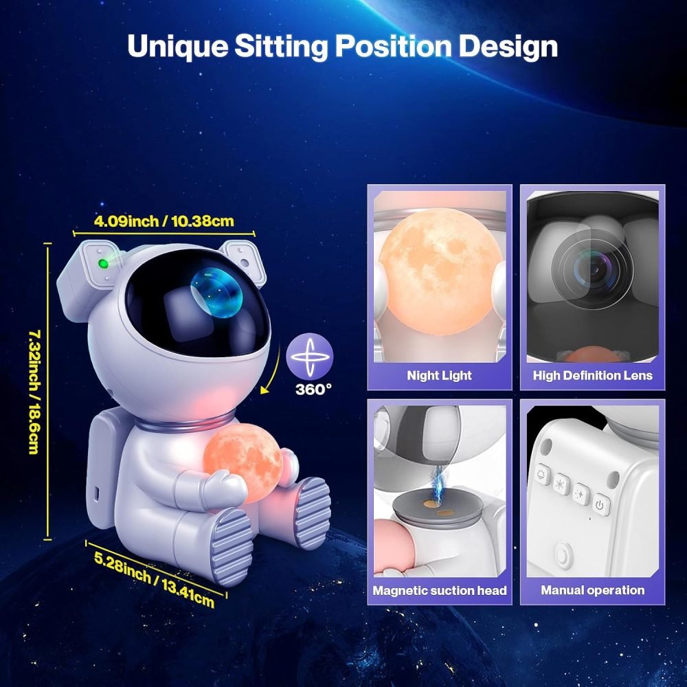 Dienmern Astronaut Light Projector - Astronaut Galaxy Projector for Bedroom, Star Projector with Moon Lamp, LED Nebula Night Light for Kids, Room Decor, Party, Gift - Image 21