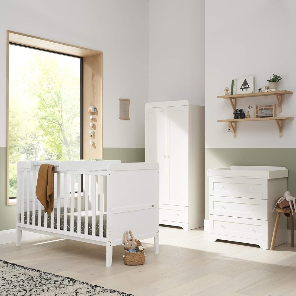Tutti Bambini Rio 3-Piece Nursery Furniture Set - 2-in-1 Baby Cot Bed, Baby Changing Table with Drawers + Nursery Wardrobe for Baby Storage, Baby Furniture Set Nursery, Baby Storage (Dove Grey)