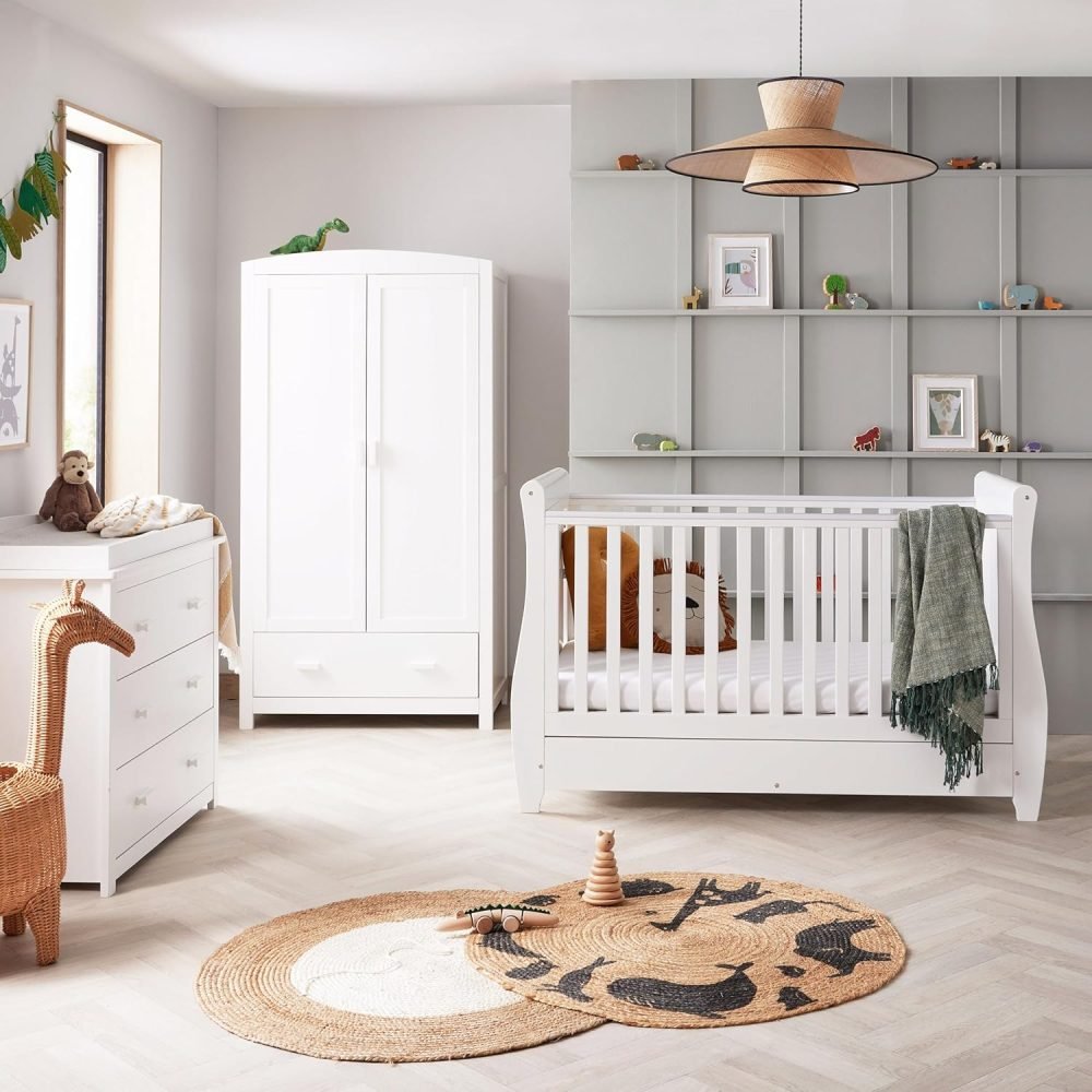 Babymore Stella 3 Piece Nursery Room Set White - 1 Baby Cot Bed & One 2 Door Wardrobe Having Full Size Drawer & 1 Chest Changer, Wooden Chest Of Drawer Storage Cabinet | 3 Piece Nursery Room Furniture - Image 2