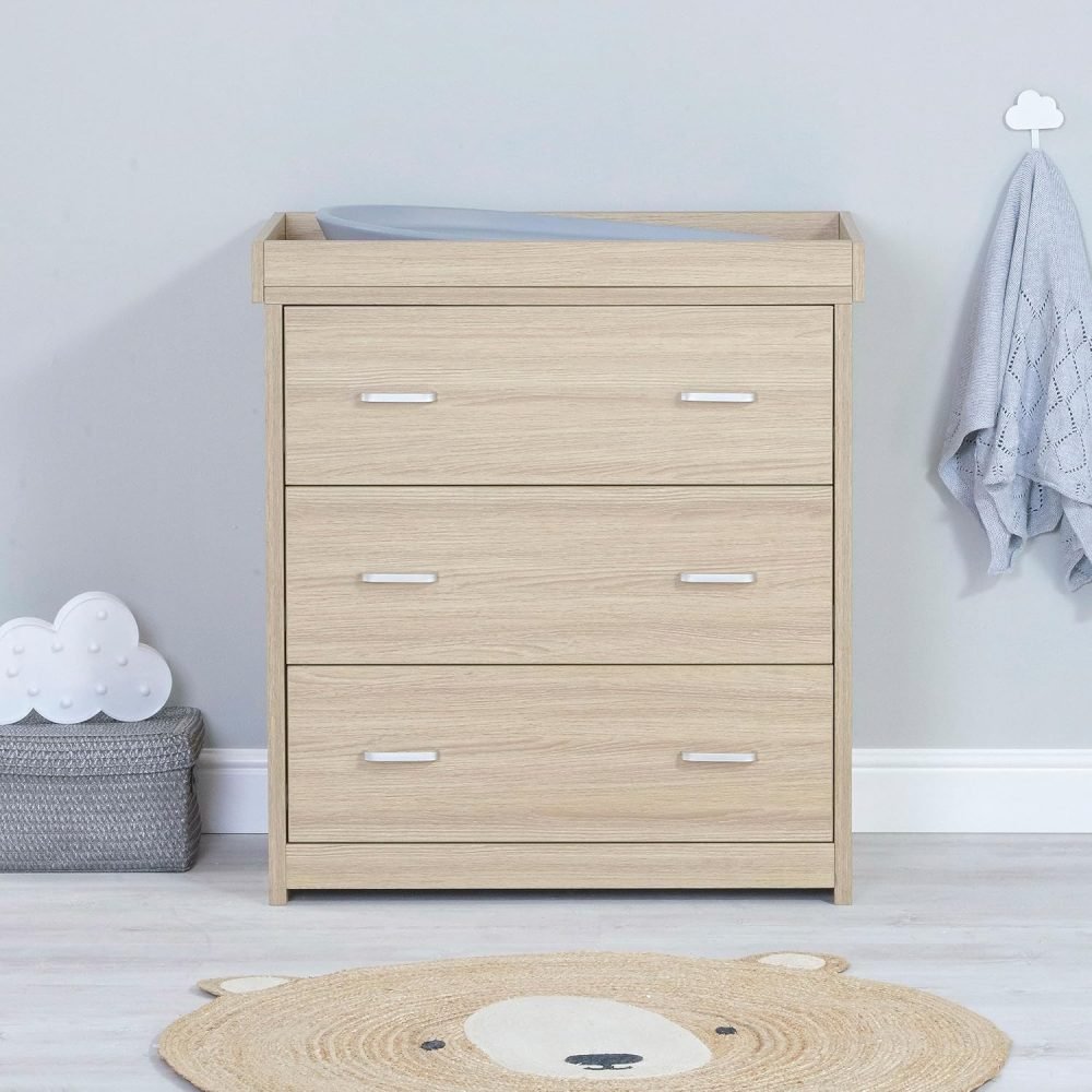 Babymore Veni 3 Piece Nursery Room Set Oak - 1 Baby Cot Bed & One 2 Door Wardrobe Having Full Size Drawer & 1 Chest Changer, Wooden Chest Of Drawer Storage Cabinet | 3 Piece Nursery Room Set Oak - Image 4