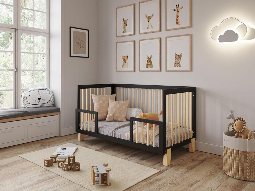 Love For Sleep ALEXANDER 4-in-1 Baby Cot Bed 140x70cm, Adjustable Mattress Base, Toddler and Day Bed, Converts into Sofa Bed, Wooden Barriers Included, Crib From Birth to 6 Years (Anthracite/Pine) - Image 3