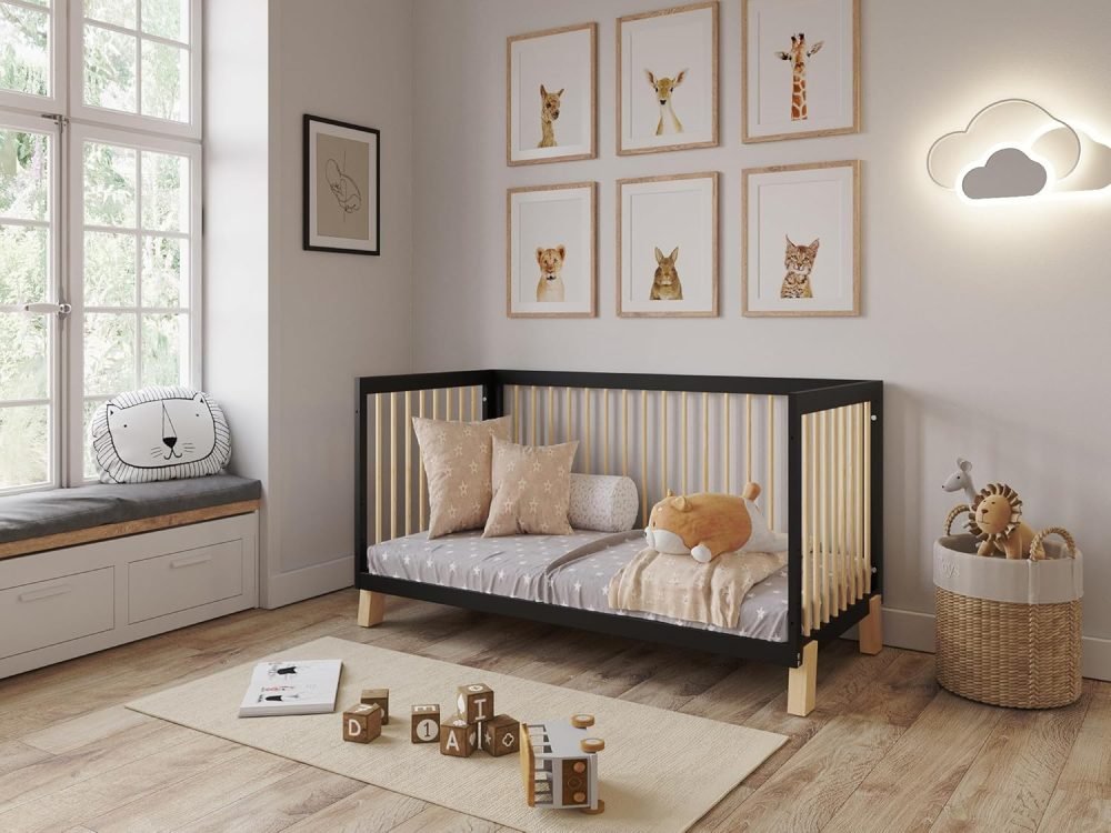 Love For Sleep ALEXANDER 4-in-1 Baby Cot Bed 140x70cm, Adjustable Mattress Base, Toddler and Day Bed, Converts into Sofa Bed, Wooden Barriers Included, Crib From Birth to 6 Years (Anthracite/Pine) - Image 5