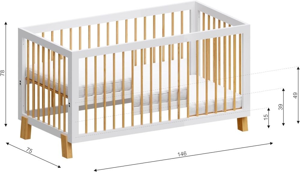 Love For Sleep ALEXANDER 4-in-1 Baby Cot Bed 140x70cm, Adjustable Mattress Base, Toddler and Day Bed, Converts into Sofa Bed, Wooden Barriers Included, Crib From Birth to 6 Years (Anthracite/Pine) - Image 8