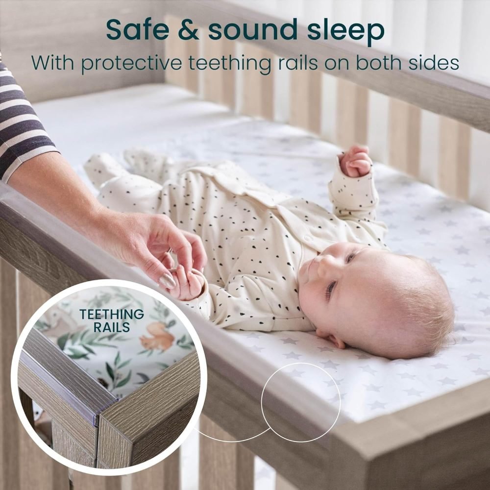 Tutti Bambini Modena Baby Cot Bed - 3-in-1 Wooden Baby Crib, Toddler Bed & Day Bed, Baby Bed with Teething Rails & Adjustable Base, From Birth to 6 Years, Oak & White (140 cm x 70 cm) - Image 8