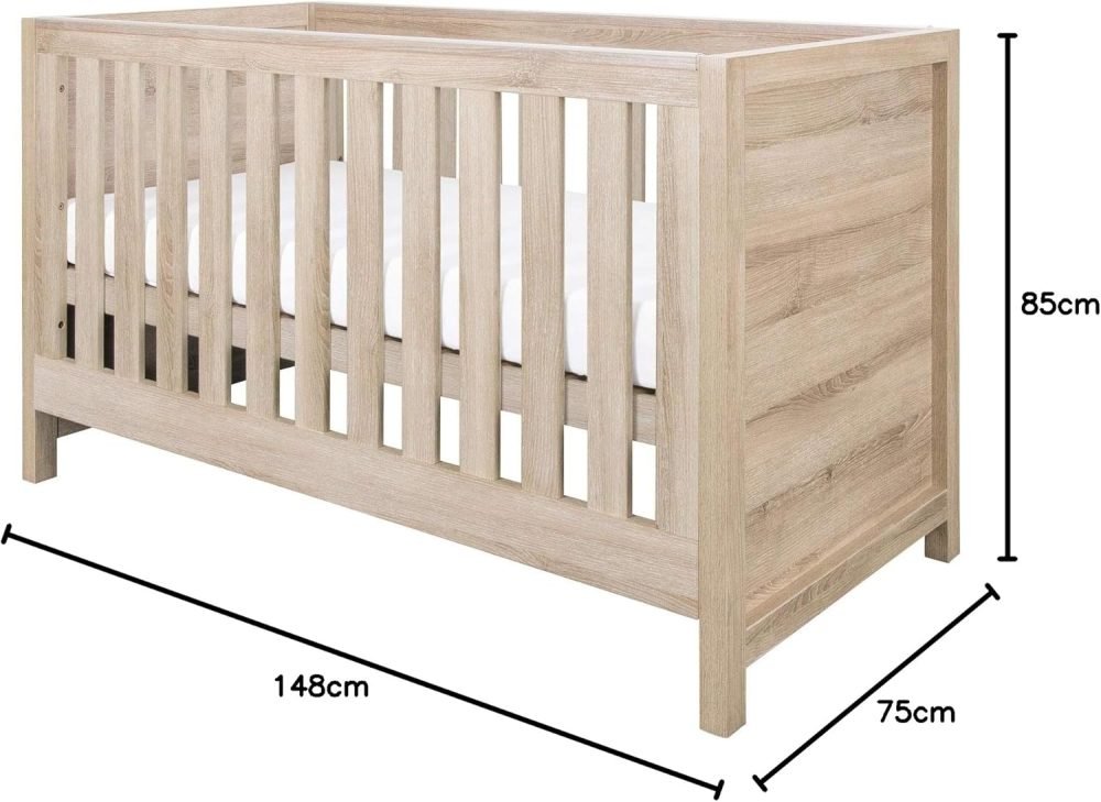 Tutti Bambini Modena Baby Cot Bed - 3-in-1 Wooden Baby Crib, Toddler Bed & Day Bed, Baby Bed with Teething Rails & Adjustable Base, From Birth to 6 Years, Oak & White (140 cm x 70 cm) - Image 9
