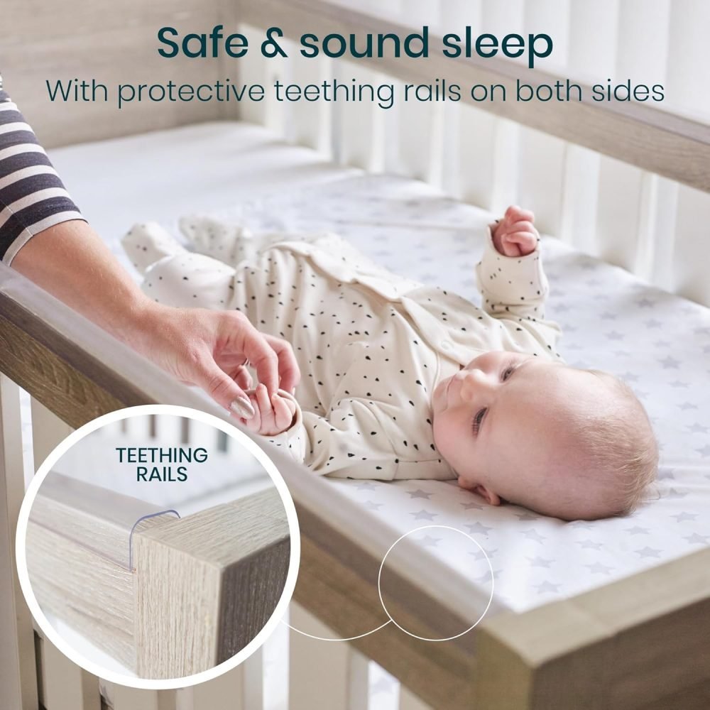 Tutti Bambini Modena Baby Cot Bed - 3-in-1 Wooden Baby Crib, Toddler Bed & Day Bed, Baby Bed with Teething Rails & Adjustable Base, From Birth to 6 Years, Oak & White (140 cm x 70 cm) - Image 16
