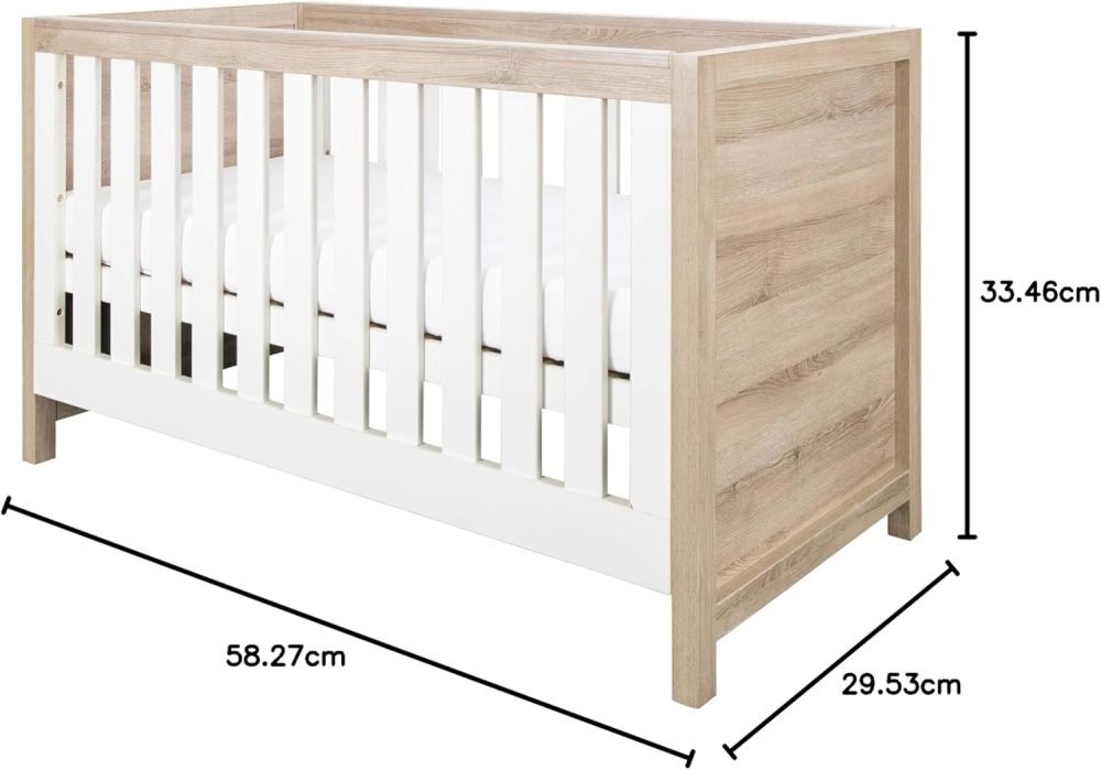 Tutti Bambini Modena Baby Cot Bed - 3-in-1 Wooden Baby Crib, Toddler Bed & Day Bed, Baby Bed with Teething Rails & Adjustable Base, From Birth to 6 Years, Oak & White (140 cm x 70 cm) - Image 17