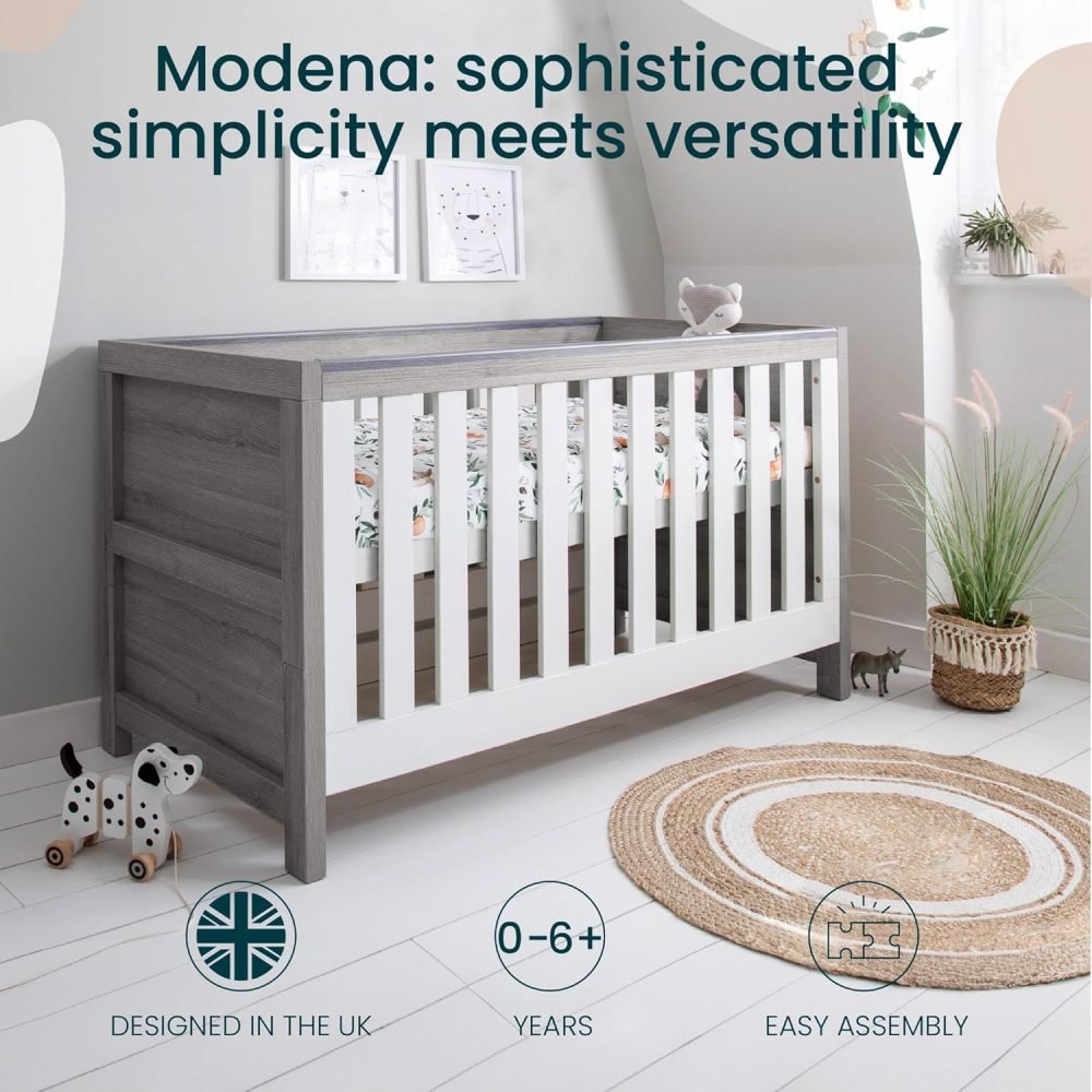 Tutti Bambini Modena Baby Cot Bed - 3-in-1 Wooden Baby Crib, Toddler Bed & Day Bed, Baby Bed with Teething Rails & Adjustable Base, From Birth to 6 Years, Oak & White (140 cm x 70 cm) - Image 19