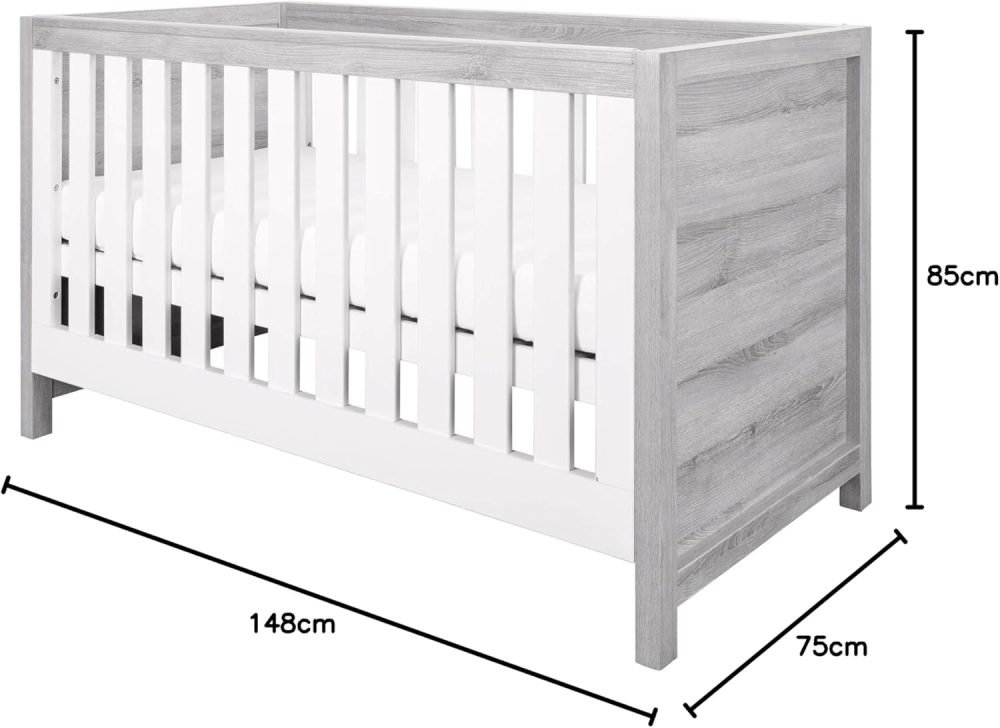 Tutti Bambini Modena Baby Cot Bed - 3-in-1 Wooden Baby Crib, Toddler Bed & Day Bed, Baby Bed with Teething Rails & Adjustable Base, From Birth to 6 Years, Oak & White (140 cm x 70 cm) - Image 25