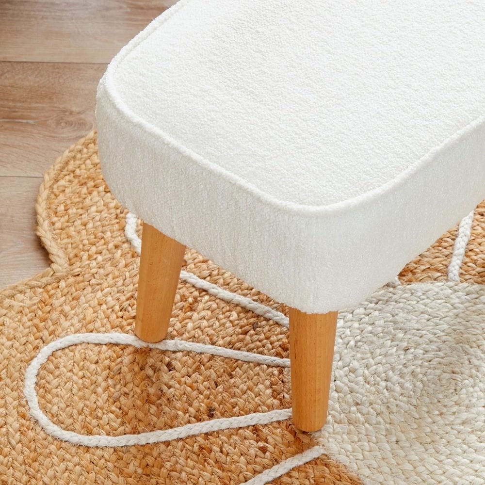Babymore Freya Nursing Chair & Footstool in Off-White Bouclé - Elegant Rocking Chair for Timeless Comfort With Sturdy Wooden Legs, Soft Fabric & Stylish Armrests | Contoured Backrest Enhances Support - Image 4