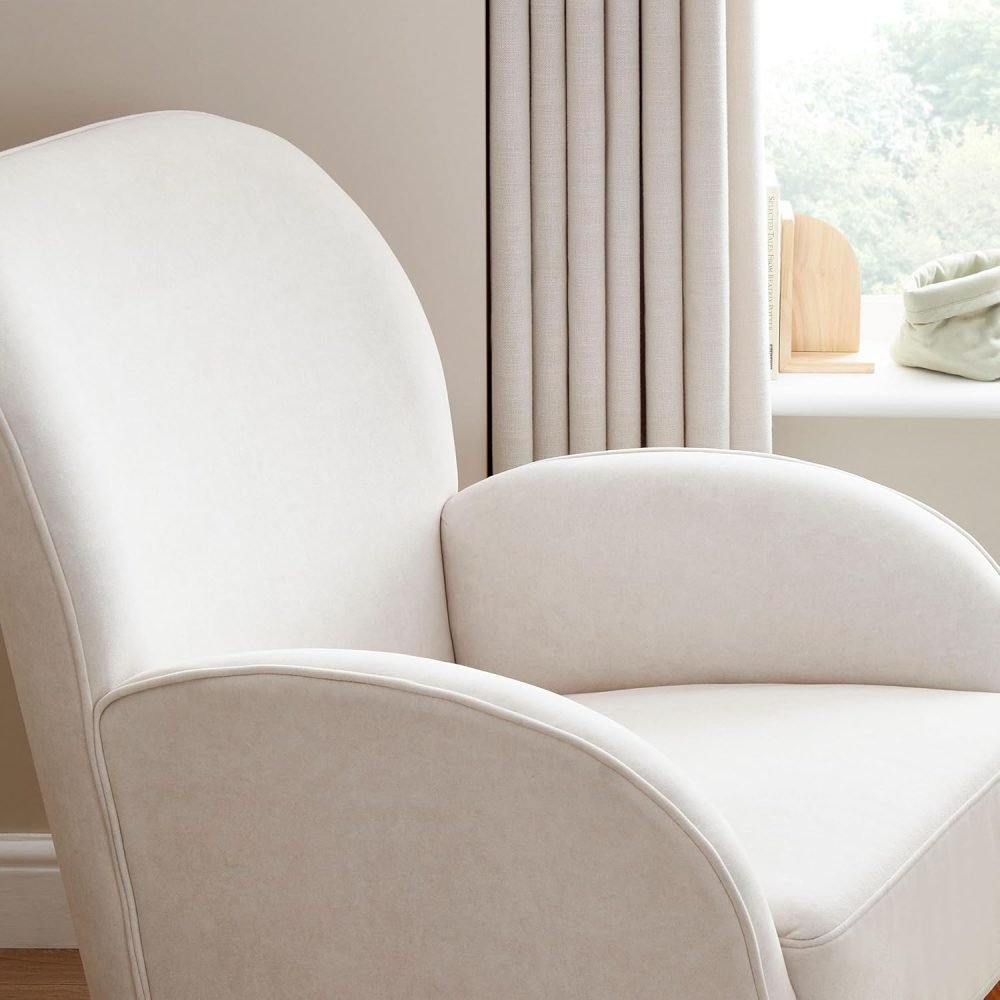 Babymore Freya Nursing Chair & Footstool in Off-White Bouclé - Elegant Rocking Chair for Timeless Comfort With Sturdy Wooden Legs, Soft Fabric & Stylish Armrests | Contoured Backrest Enhances Support - Image 10