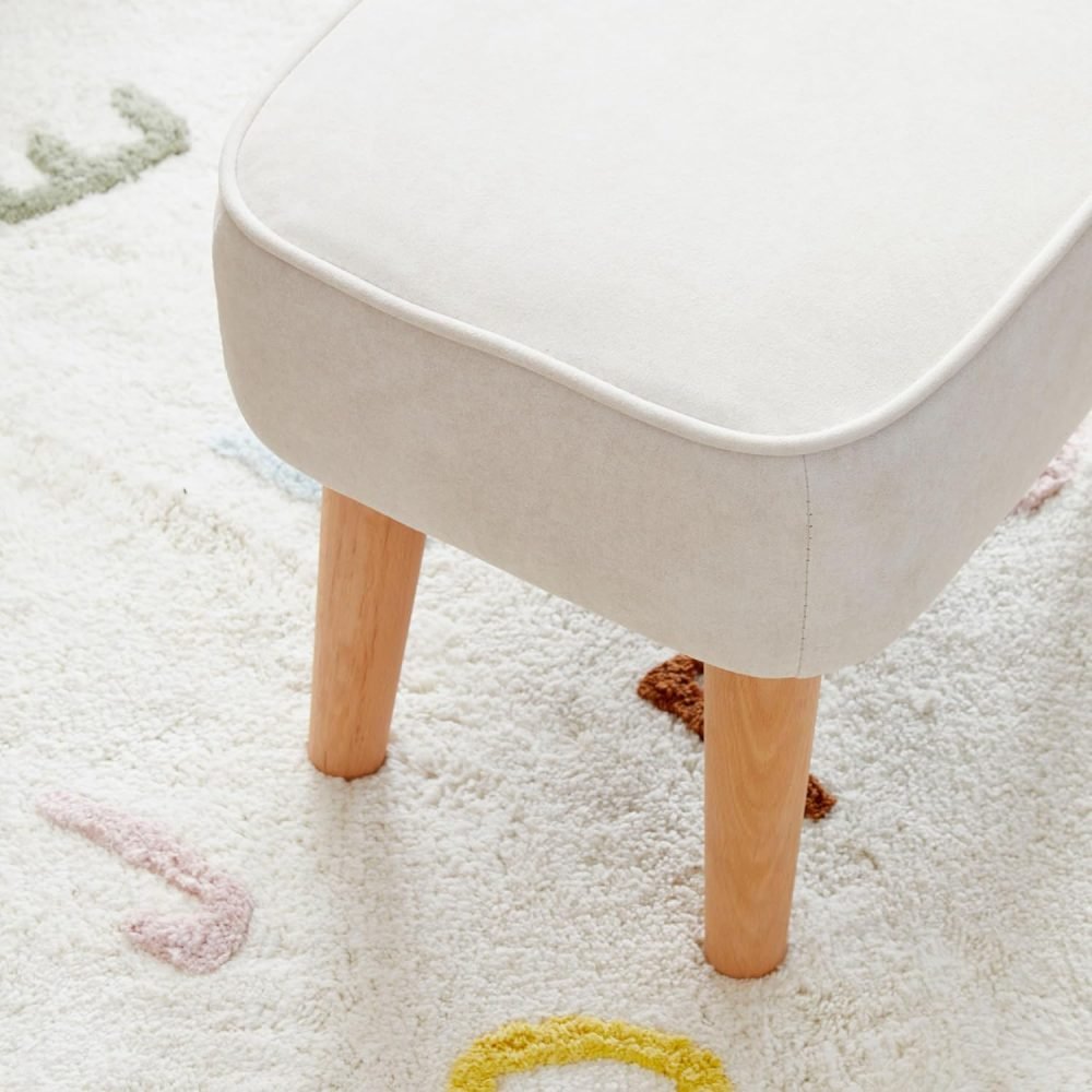 Babymore Freya Nursing Chair & Footstool in Off-White Bouclé - Elegant Rocking Chair for Timeless Comfort With Sturdy Wooden Legs, Soft Fabric & Stylish Armrests | Contoured Backrest Enhances Support - Image 11