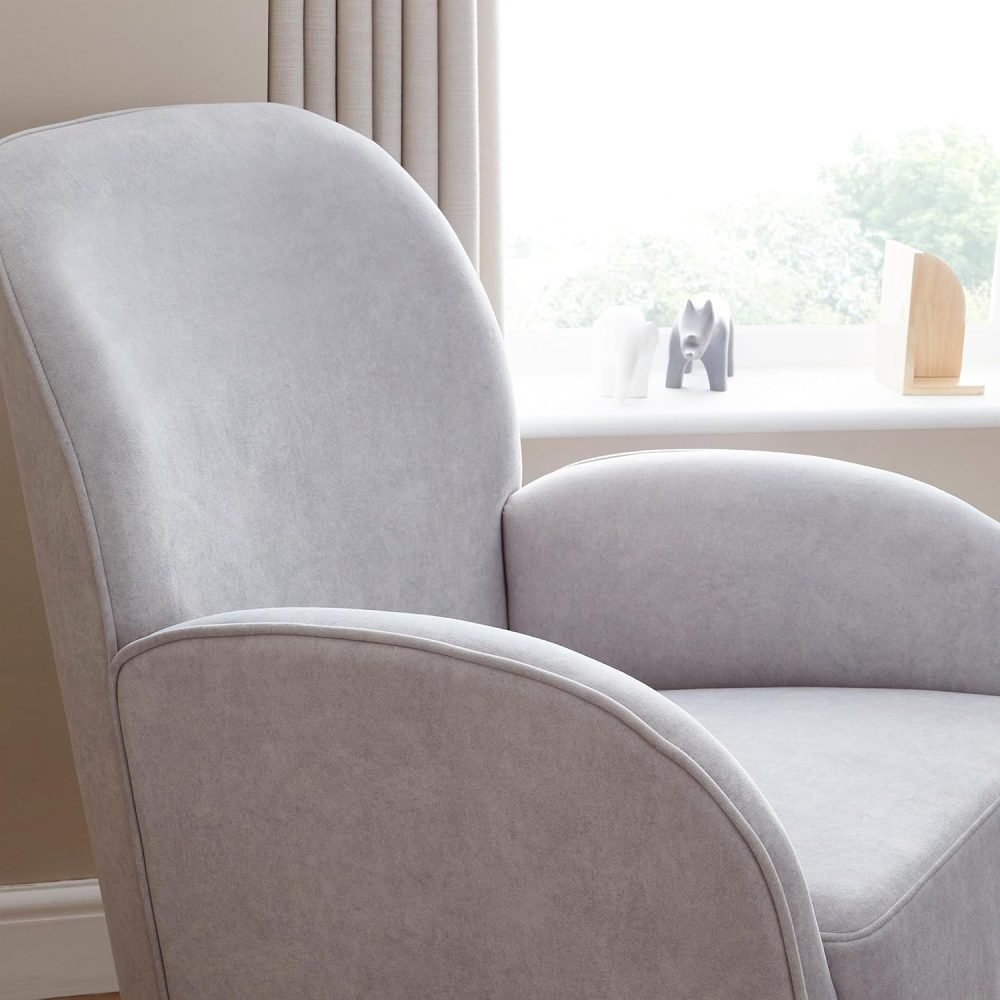Babymore Freya Nursing Chair & Footstool in Off-White Bouclé - Elegant Rocking Chair for Timeless Comfort With Sturdy Wooden Legs, Soft Fabric & Stylish Armrests | Contoured Backrest Enhances Support - Image 17