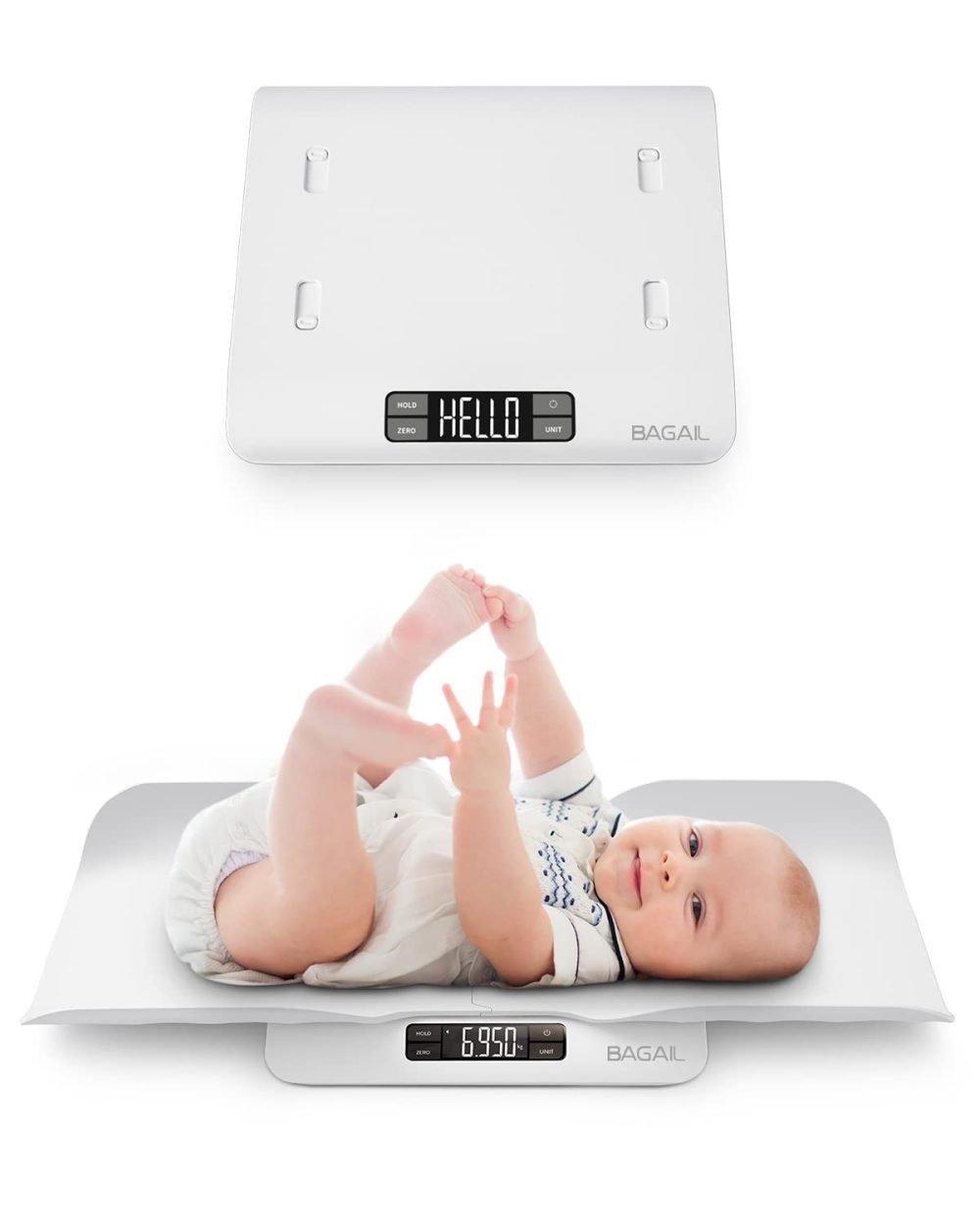 BAGAIL Baby Scale with Safe and Comfortable Tray, Large LCD Display, Tare and Hold Functions, Multipurpose Digital Weighing Scale as Infant Scale, Toddler Scale, Pet Scale or Adult Scale