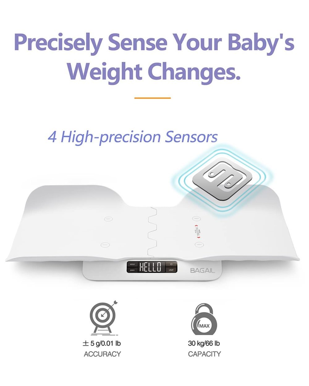 BAGAIL Baby Scale with Safe and Comfortable Tray, Large LCD Display, Tare and Hold Functions, Multipurpose Digital Weighing Scale as Infant Scale, Toddler Scale, Pet Scale or Adult Scale - Image 2