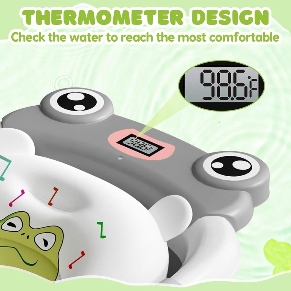 LiveGo Baby Bath Tub, Foldable Baby Bath for Infants to Toddler, Newborn Baby Bathtub with Thermometer & Floating Cushion, Baby Bath for 0-24 Months Newborns Infants and Toddler (Green Frog） - Image 7