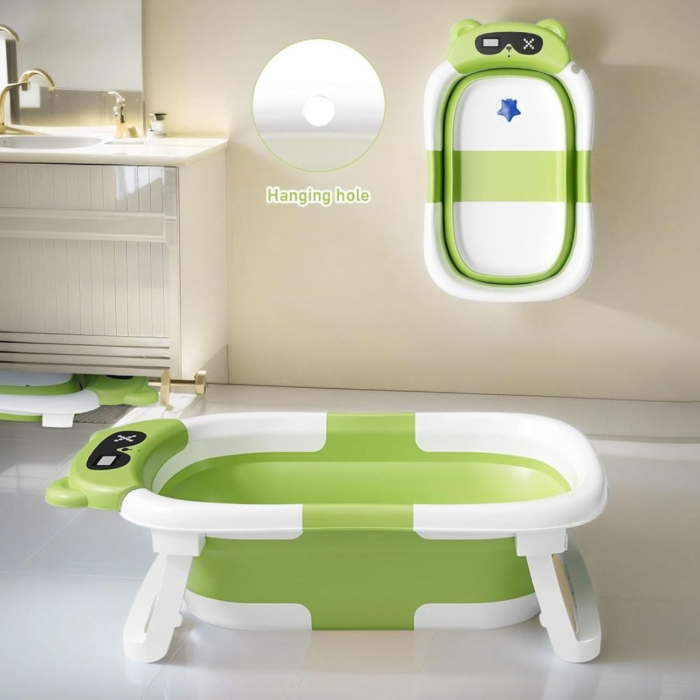 LiveGo Baby Bath Tub, Foldable Baby Bath for Infants to Toddler, Newborn Baby Bathtub with Thermometer & Floating Cushion, Baby Bath for 0-24 Months Newborns Infants and Toddler (Green Frog） - Image 18