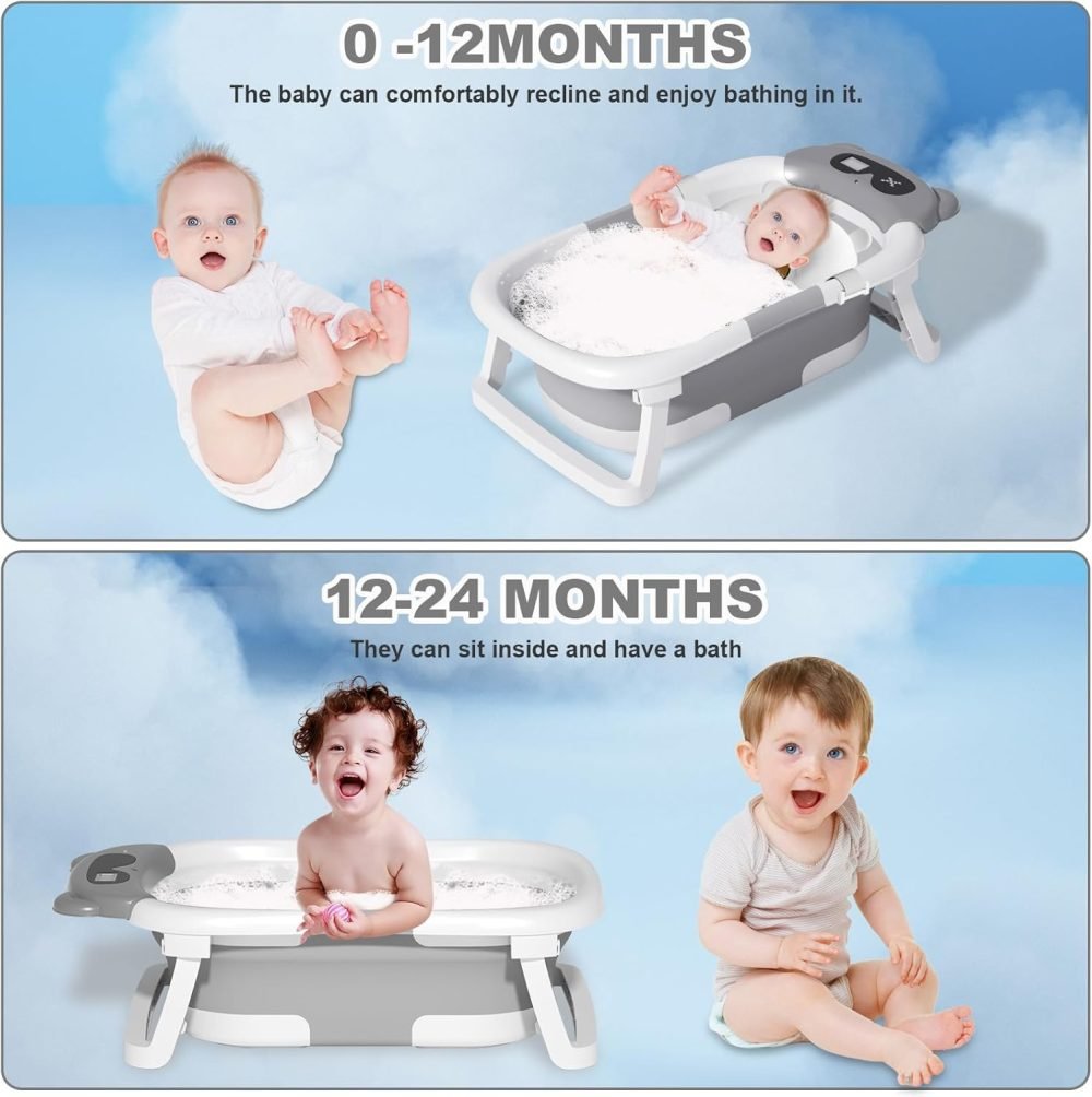 LiveGo Baby Bath Tub, Foldable Baby Bath for Infants to Toddler, Newborn Baby Bathtub with Thermometer & Floating Cushion, Baby Bath for 0-24 Months Newborns Infants and Toddler (Green Frog） - Image 23