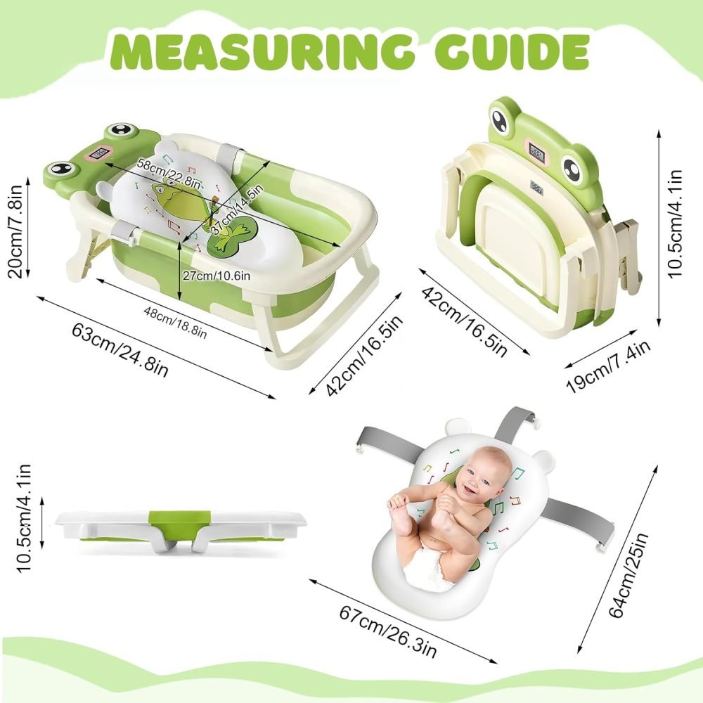 LiveGo Baby Bath Tub, Foldable Baby Bath for Infants to Toddler, Newborn Baby Bathtub with Thermometer & Floating Cushion, Baby Bath for 0-24 Months Newborns Infants and Toddler (Green Frog） - Image 29