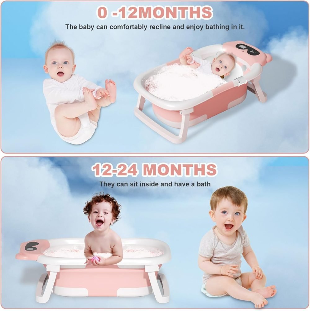 LiveGo Baby Bath Tub, Foldable Baby Bath for Infants to Toddler, Newborn Baby Bathtub with Thermometer & Floating Cushion, Baby Bath for 0-24 Months Newborns Infants and Toddler (Green Frog） - Image 38