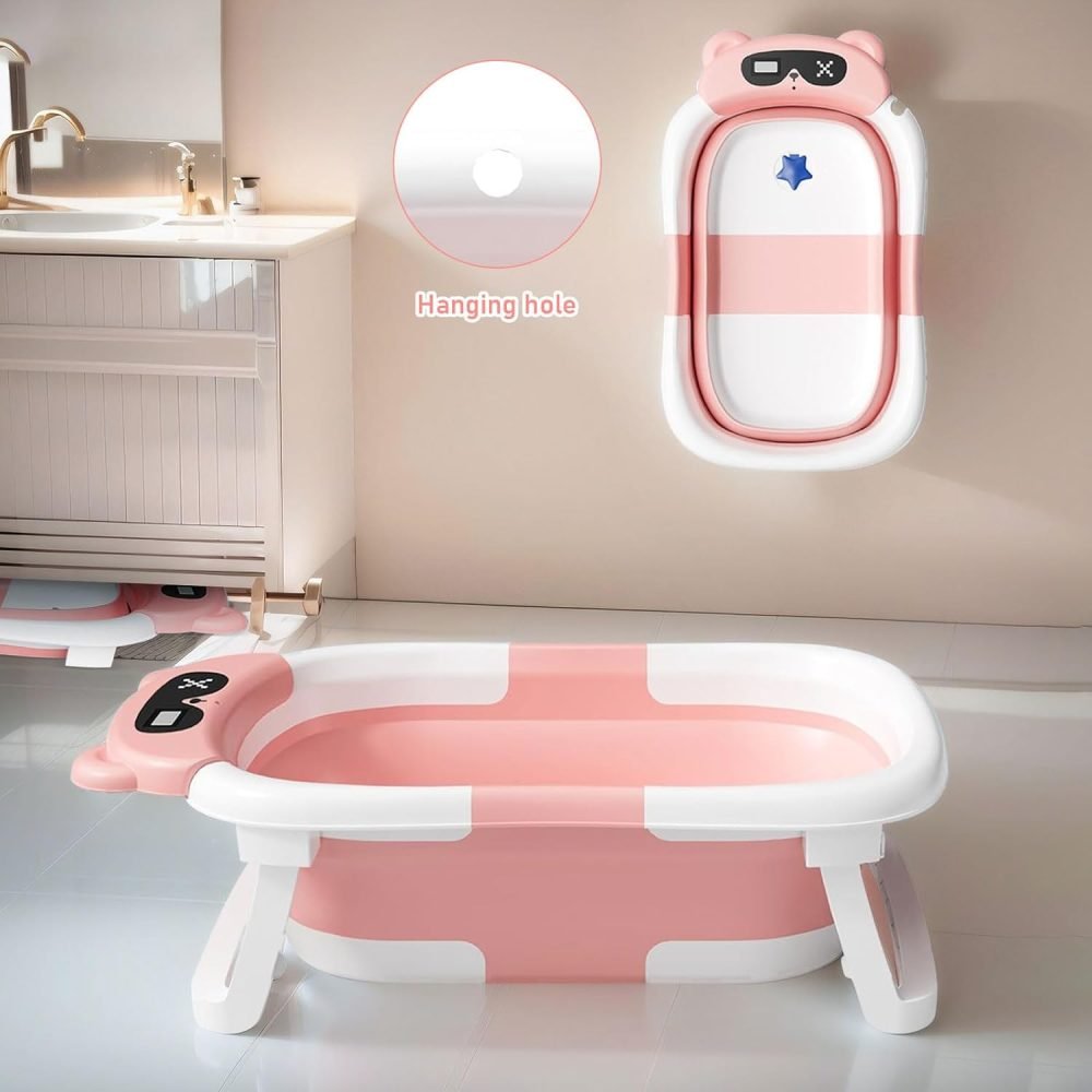 LiveGo Baby Bath Tub, Foldable Baby Bath for Infants to Toddler, Newborn Baby Bathtub with Thermometer & Floating Cushion, Baby Bath for 0-24 Months Newborns Infants and Toddler (Green Frog） - Image 40