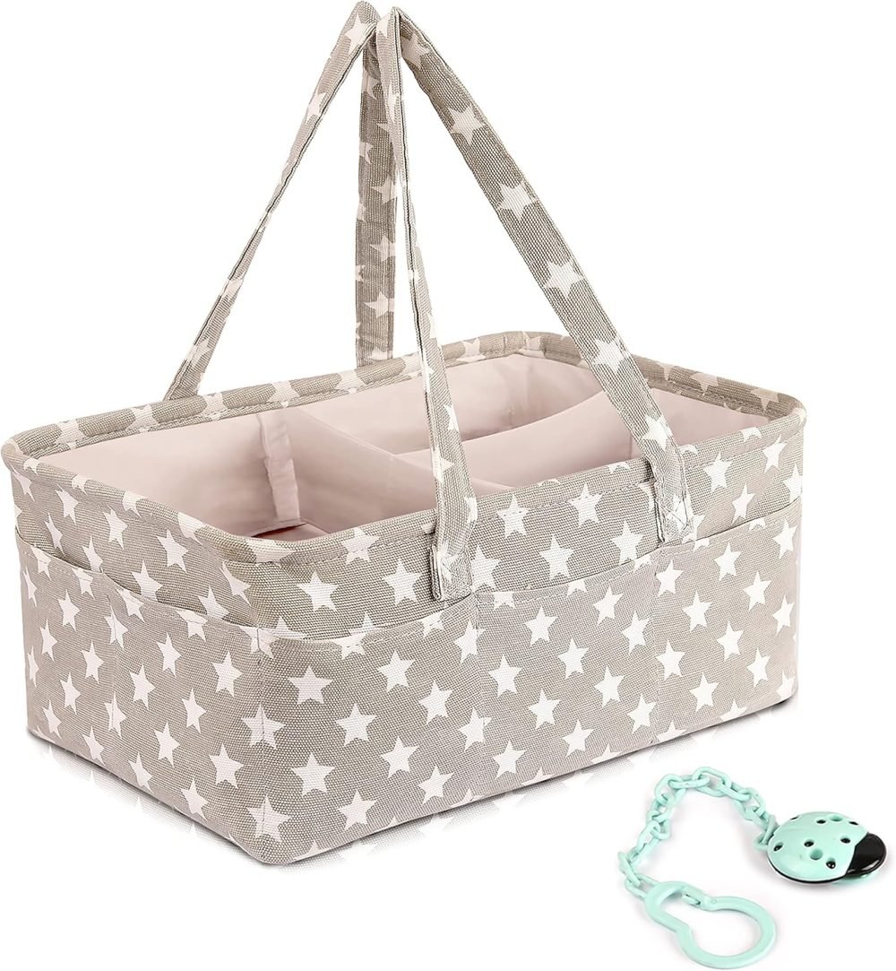 BUMPBEATE Baby Nappy Caddy Organiser with Handle- Premium Quality Diaper Caddy Bag with Divider and Pockets - Foldable Nursery Bag Storage for Storing Maximum Baby Supplies (Grey)