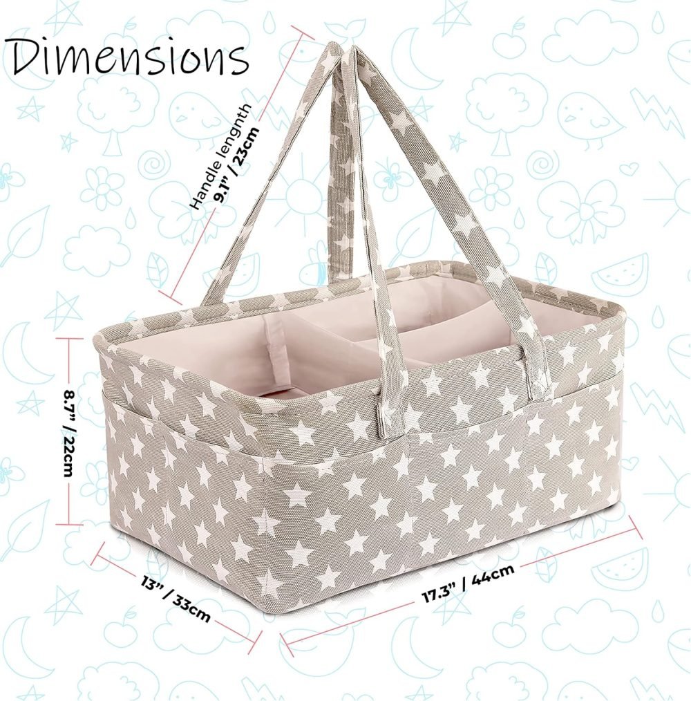 BUMPBEATE Baby Nappy Caddy Organiser with Handle- Premium Quality Diaper Caddy Bag with Divider and Pockets - Foldable Nursery Bag Storage for Storing Maximum Baby Supplies (Grey) - Image 2