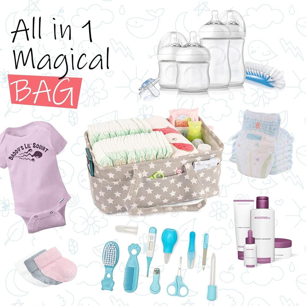 BUMPBEATE Baby Nappy Caddy Organiser with Handle- Premium Quality Diaper Caddy Bag with Divider and Pockets - Foldable Nursery Bag Storage for Storing Maximum Baby Supplies (Grey) - Image 7