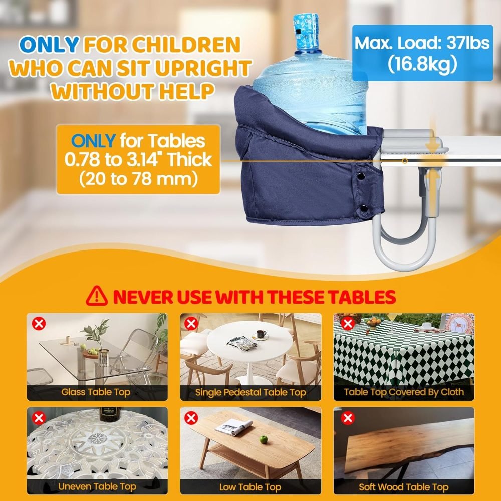 Orzbow Hook-on Seats,Portable Hook on High Chair with 5-Point Safety Harness,Shoulder Strap Mats and Removable Seat Cushion,Stable Clip on Baby Chair for Home and Restaurant (Grey) - Image 4