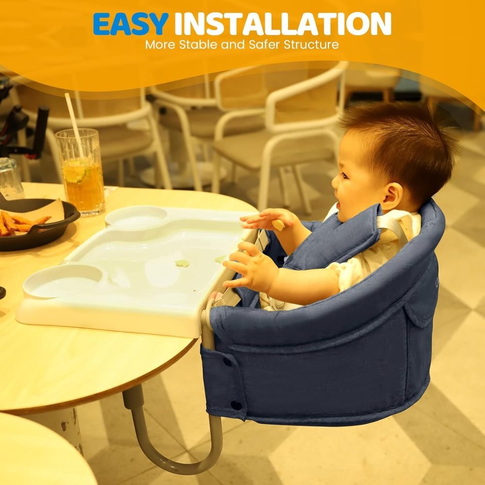 Orzbow Hook-on Seats,Portable Hook on High Chair with 5-Point Safety Harness,Shoulder Strap Mats and Removable Seat Cushion,Stable Clip on Baby Chair for Home and Restaurant (Grey) - Image 8