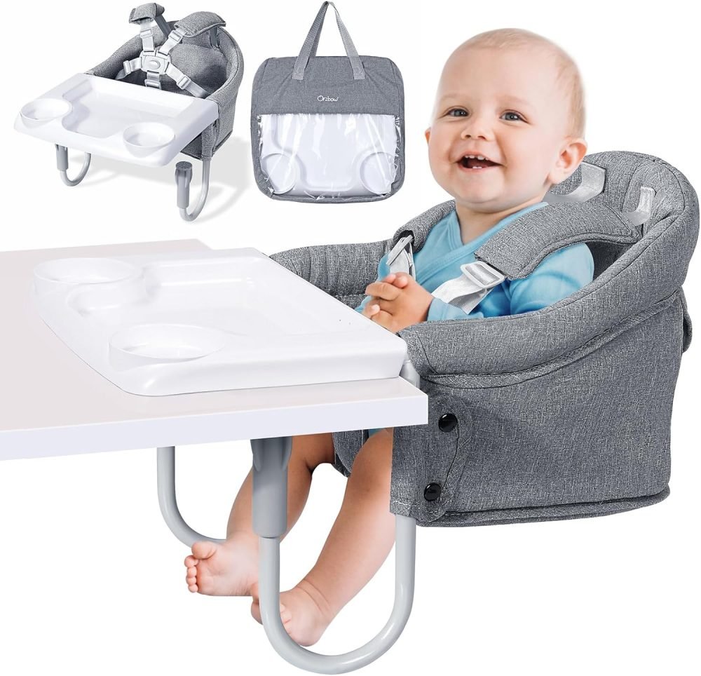 Orzbow Hook-on Seats,Portable Hook on High Chair with 5-Point Safety Harness,Shoulder Strap Mats and Removable Seat Cushion,Stable Clip on Baby Chair for Home and Restaurant (Grey) - Image 12
